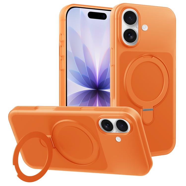 

For iPhone 17 Ice Cream Skin Feel Magnetic Pivot Holder Phone Case(Orange)