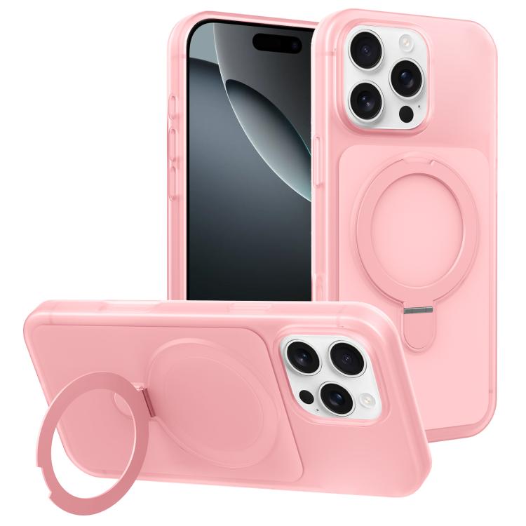 

For iPhone 16 Pro Max Ice Cream Skin Feel Magnetic Pivot Holder Phone Case(Pink)