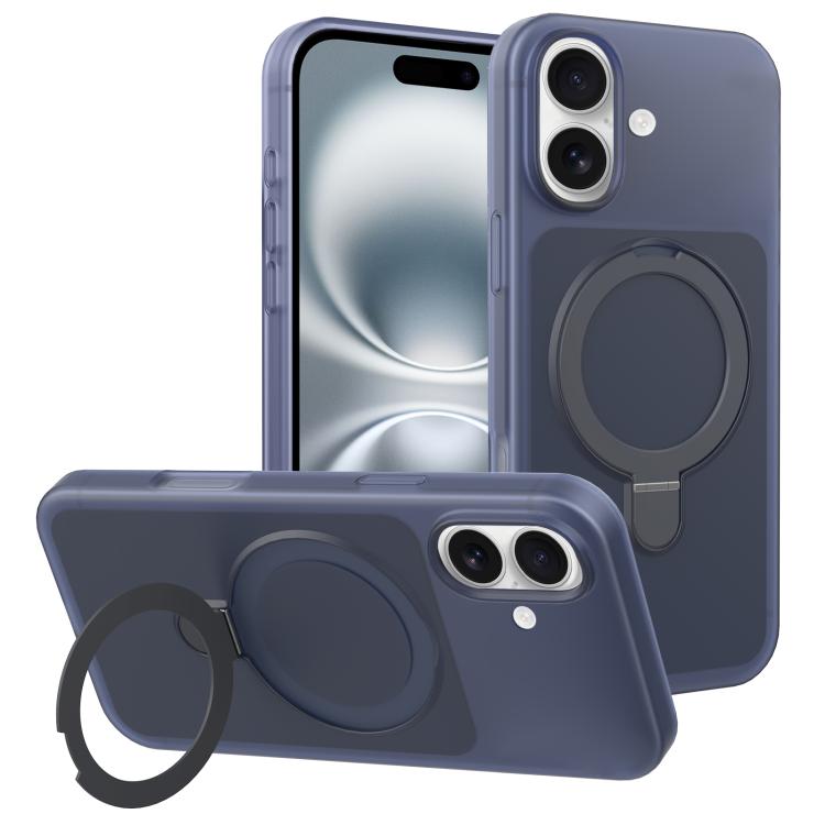 

For iPhone 16 Ice Cream Skin Feel Magnetic Pivot Holder Phone Case(Dark Blue)
