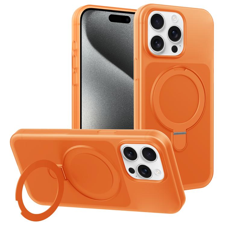 

For iPhone 15 Pro Max Ice Cream Skin Feel Magnetic Pivot Holder Phone Case(Orange)