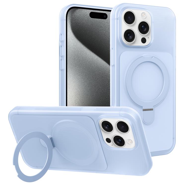 For iPhone 15 Pro Max Ice Cream Skin Feel Magnetic Pivot Holder Phone Case(Light Blue)