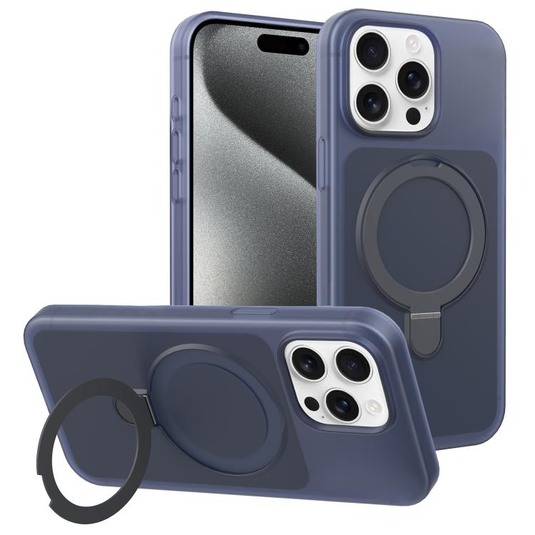 

For iPhone 15 Pro Max Ice Cream Skin Feel Magnetic Pivot Holder Phone Case(Dark Blue)
