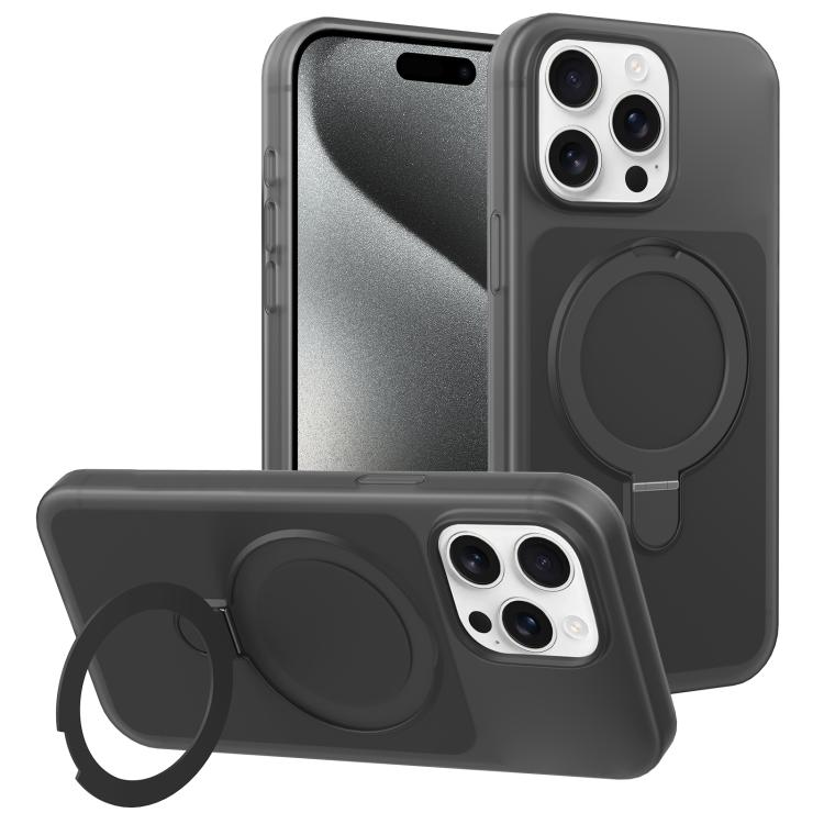 

For iPhone 15 Pro Ice Cream Skin Feel Magnetic Pivot Holder Phone Case(Black)