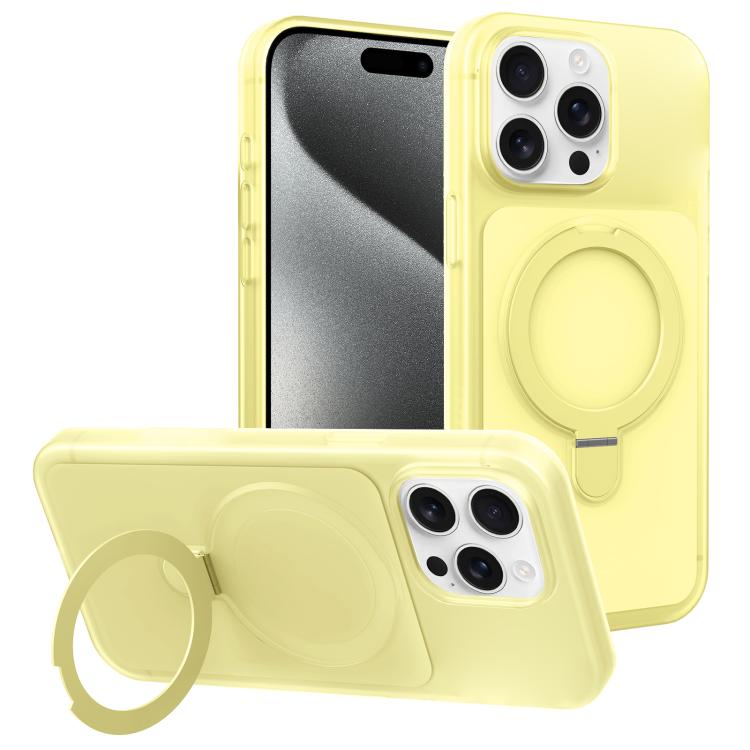 

For iPhone 15 Pro Ice Cream Skin Feel Magnetic Pivot Holder Phone Case(Yellow)