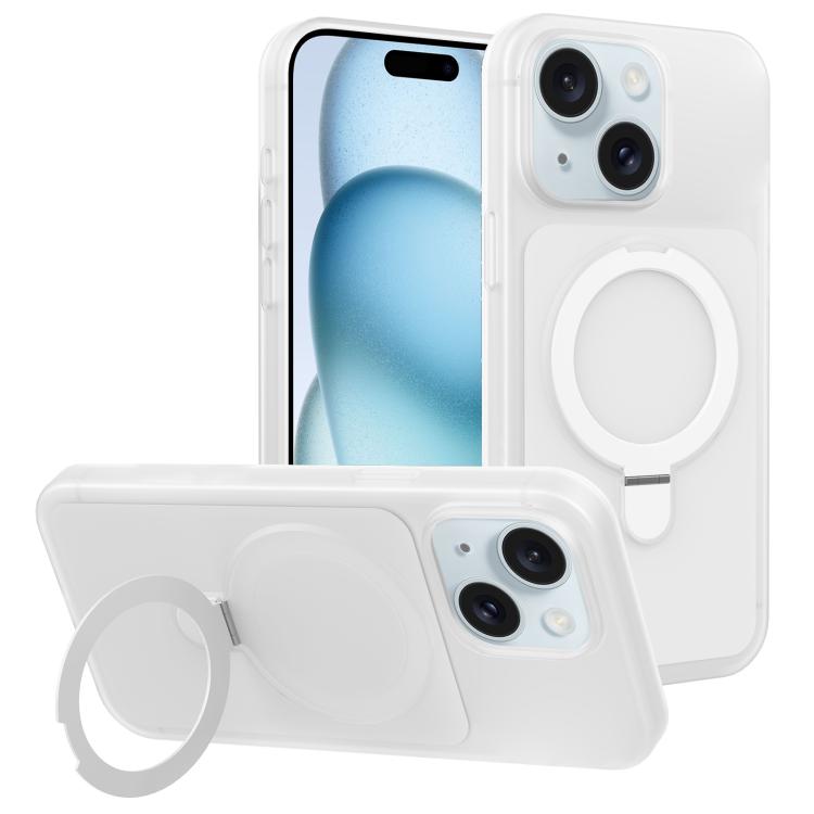 For iPhone 15 Ice Cream Skin Feel Magnetic Pivot Holder Phone Case(White)