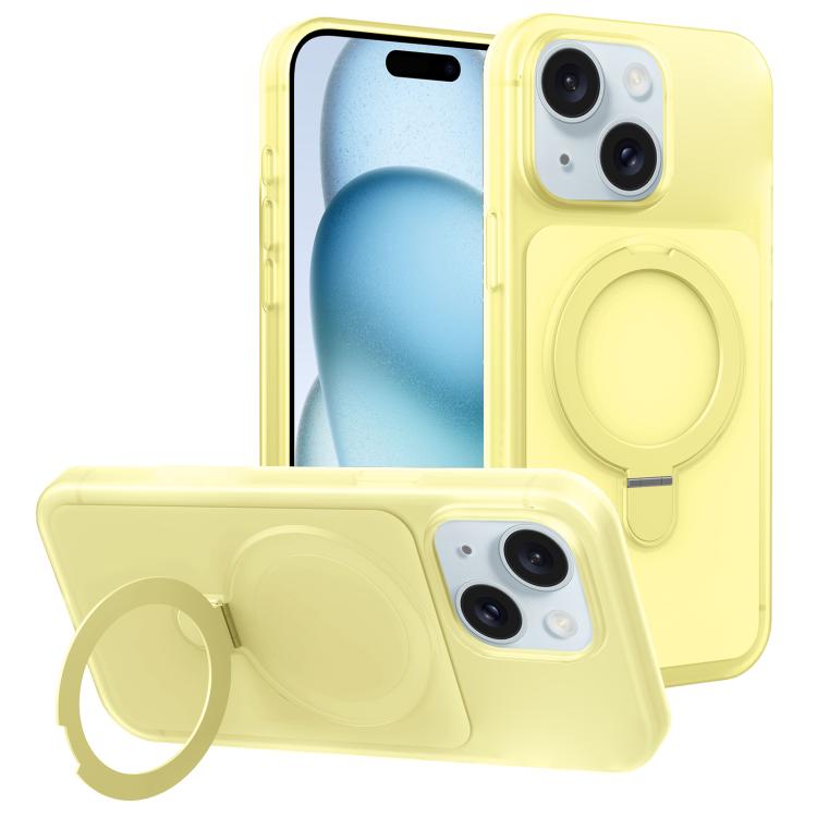 

For iPhone 15 Ice Cream Skin Feel Magnetic Pivot Holder Phone Case(Yellow)