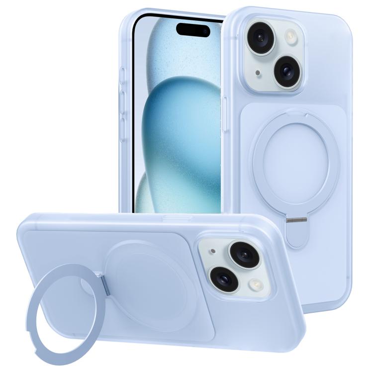 

For iPhone 15 Ice Cream Skin Feel Magnetic Pivot Holder Phone Case(Light Blue)