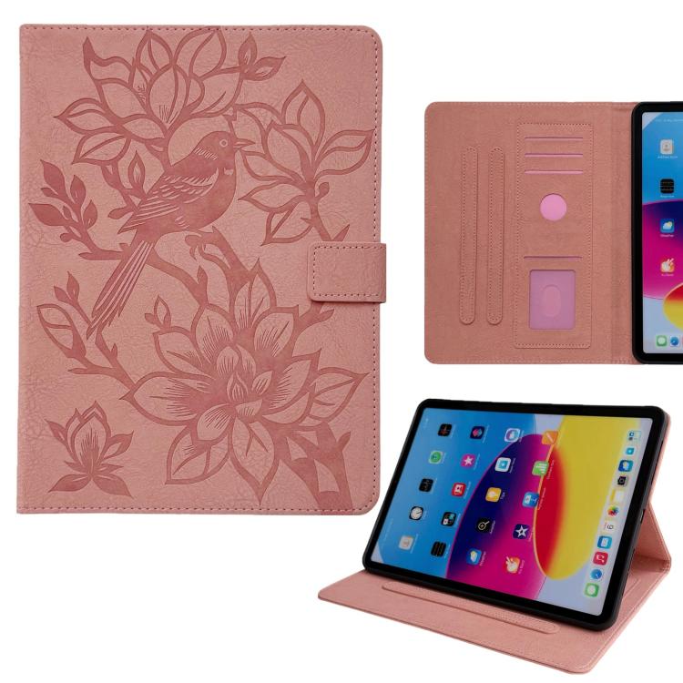 For iPad Pro 11 2025 / 2024 Magpie Embossed Vegan Leather Smart Tablet Case(Cherry Pink)
