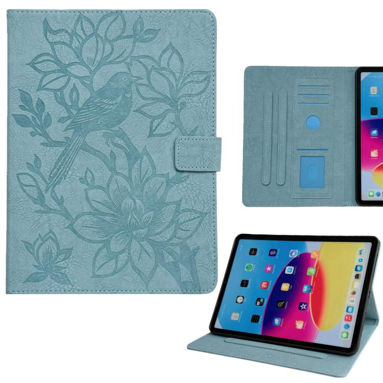 For iPad 2025 / 2022 Magpie Embossed Vegan Leather Smart Tablet Case(Misty Blue)