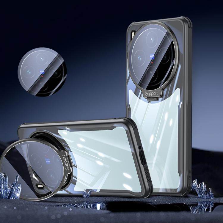For vivo X300 Blade Transparent Full Coverage Lens Holder Shockproof Phone Case(Graphite Black)