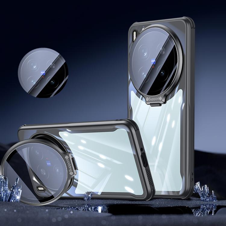 

For vivo X300 Pro Blade Transparent Full Coverage Lens Holder Shockproof Phone Case(Graphite Black)