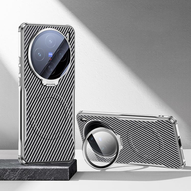 For vivo X200 Carbon Fiber Textured Electroplated Lens Holder Magnetic Phone Case(Silver Grey) — купить у Sunsky-online WW
