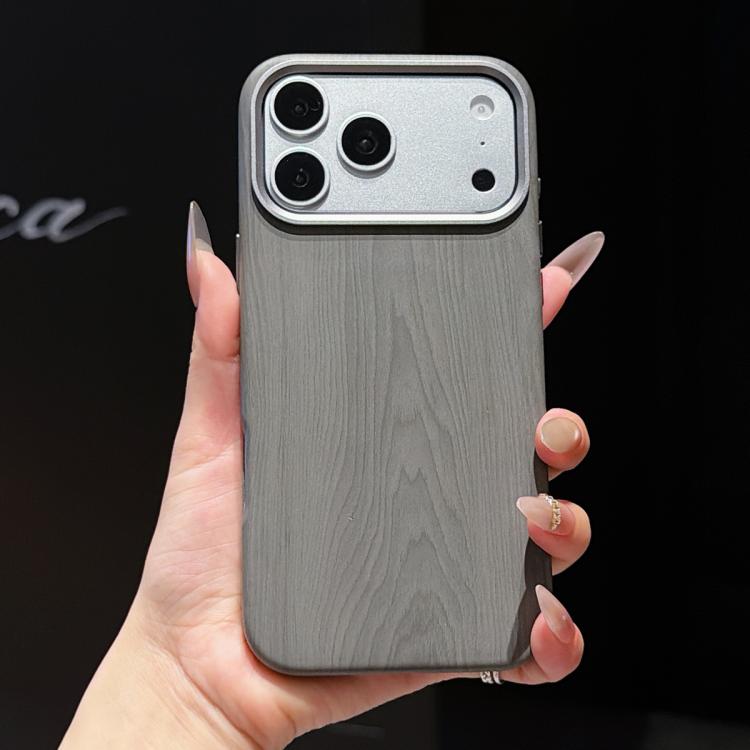 For iPhone 15 Pro Max Wood Grain Full Coverage Magnetic Phone Case(Grey)