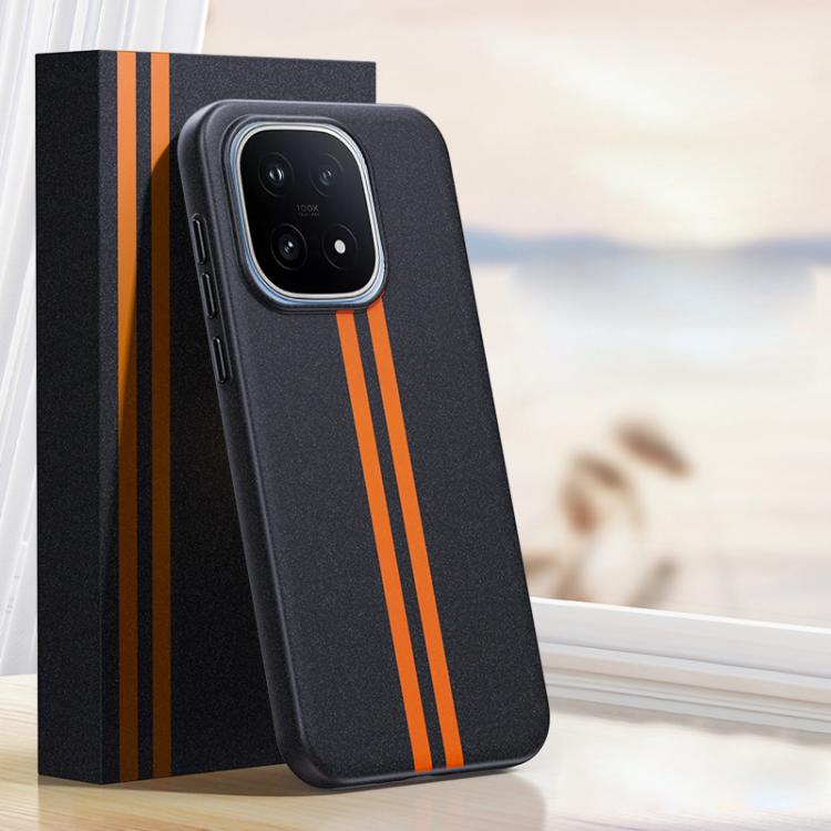 

For vivo iQOO 15 Boundless Rock Sand Starting Line Series Contrast Color Magnetic Phone Case(Black)