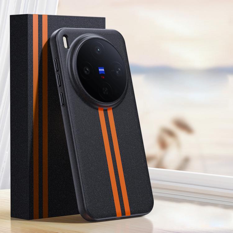 

For vivo X300 Boundless Rock Sand Starting Line Series Contrast Color Magnetic Phone Case(Black)