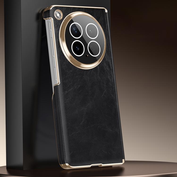 

For OPPO Find N6 Foldable Magnetic Oil-Wax Texture Vegan Leather Phone Case(Black)