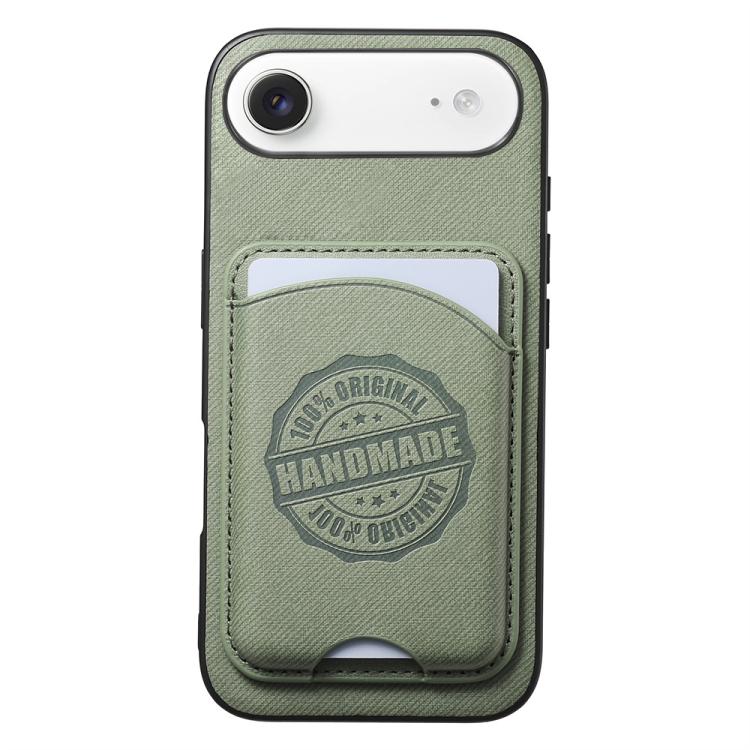 For iPhone Air Twill Texture Vegan Leather Magnetic Phone Cover with Detachable Card Holder(Green)