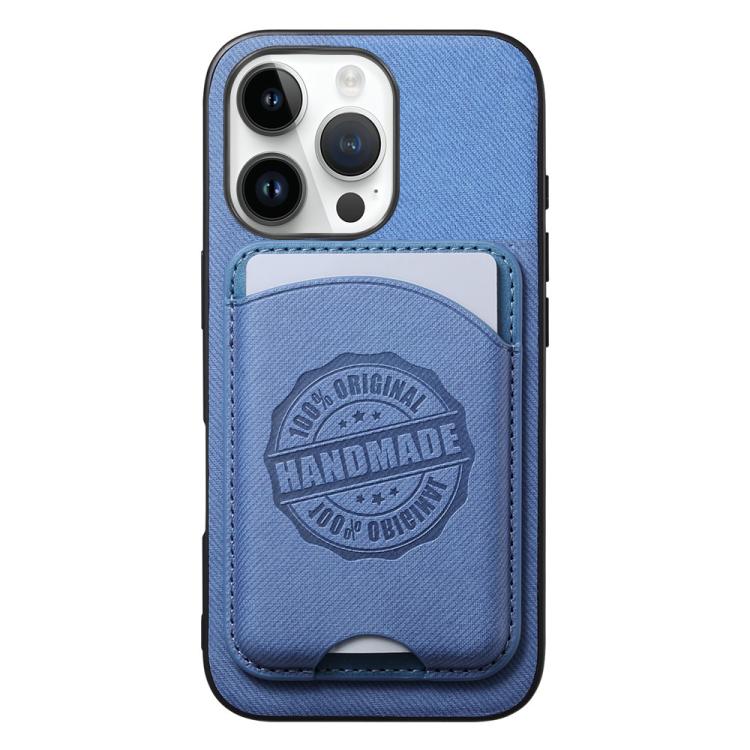 

For iPhone 16 Pro Max Twill Texture Vegan Leather Magnetic Phone Cover with Detachable Card Holder(Blue)