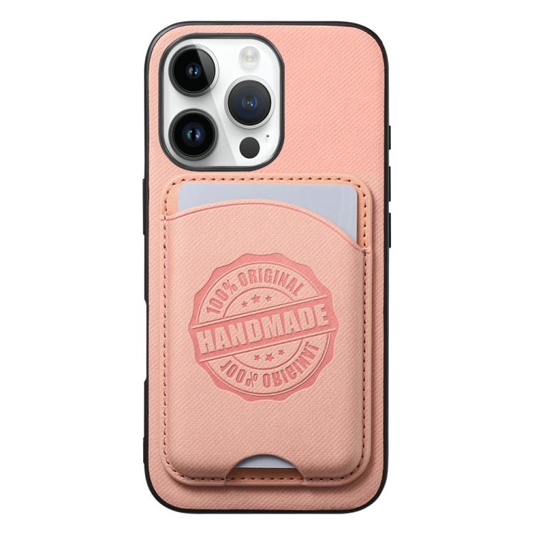 For iPhone 16 Pro Twill Texture Vegan Leather Magnetic Phone Cover with Detachable Card Holder(Pink)