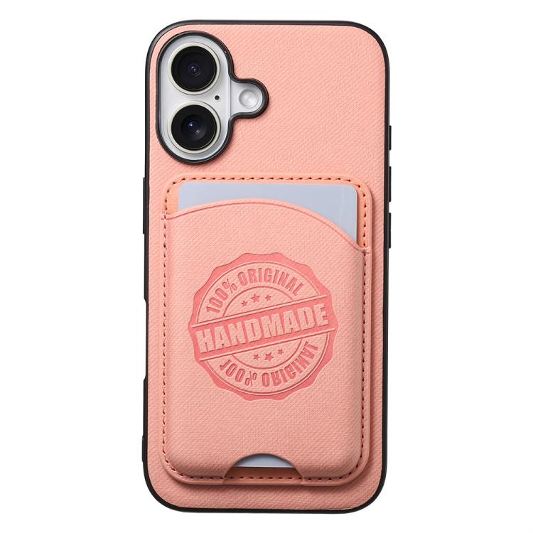 

For iPhone 16 Twill Texture Vegan Leather Magnetic Phone Cover with Detachable Card Holder(Pink)