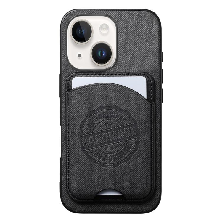 For iPhone 15 Twill Texture Vegan Leather Magnetic Phone Cover with Detachable Card Holder(Black)