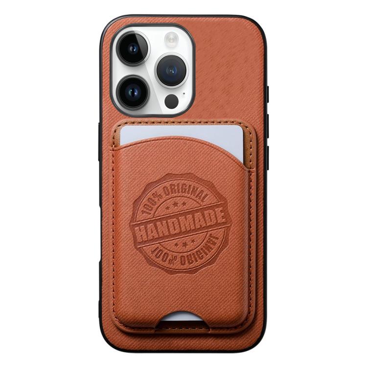 For iPhone 12 Pro Max Twill Texture Vegan Leather Magnetic Phone Cover with Detachable Card Holder(Brown)