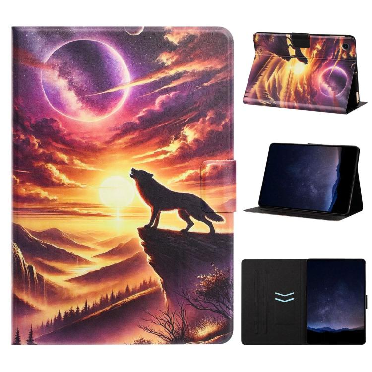 For Samsung Galaxy Tab A11+ / A9+ Litchi Texture Voltage Painted Vegan Leather Smart Tablet Case(Night Wolf)