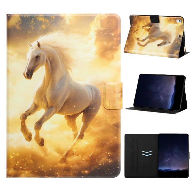 For Samsung Galaxy Tab S6 Lite / P610 Litchi Texture Voltage Painted Vegan Leather Smart Tablet Case(Gold Horse)