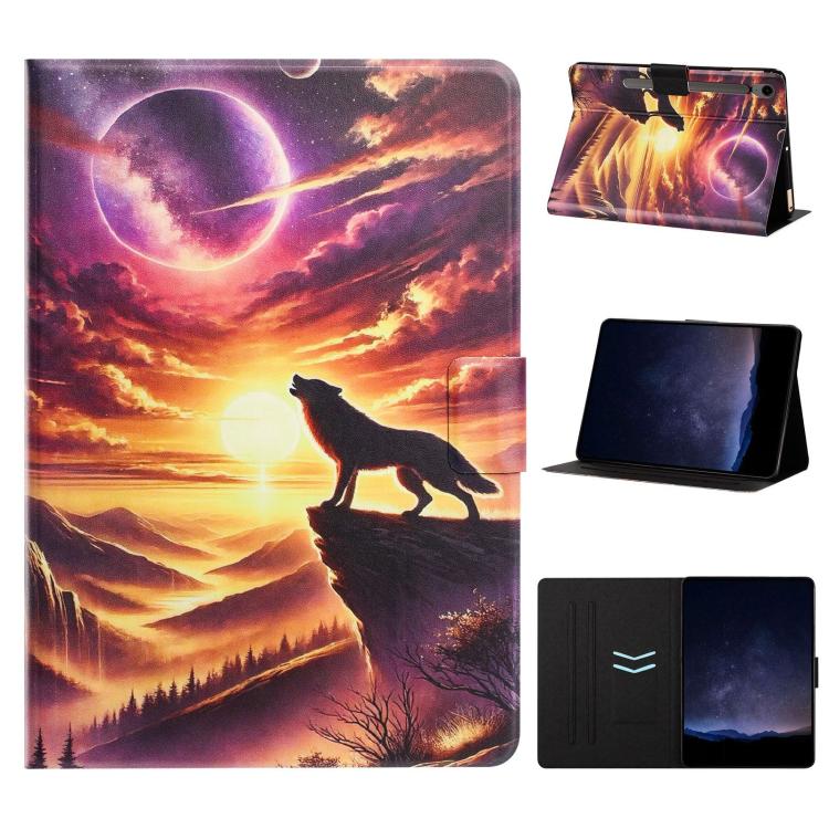 For Samsung Galaxy Tab S9 / S9 FE Litchi Texture Voltage Painted Vegan Leather Smart Tablet Case(Night Wolf)