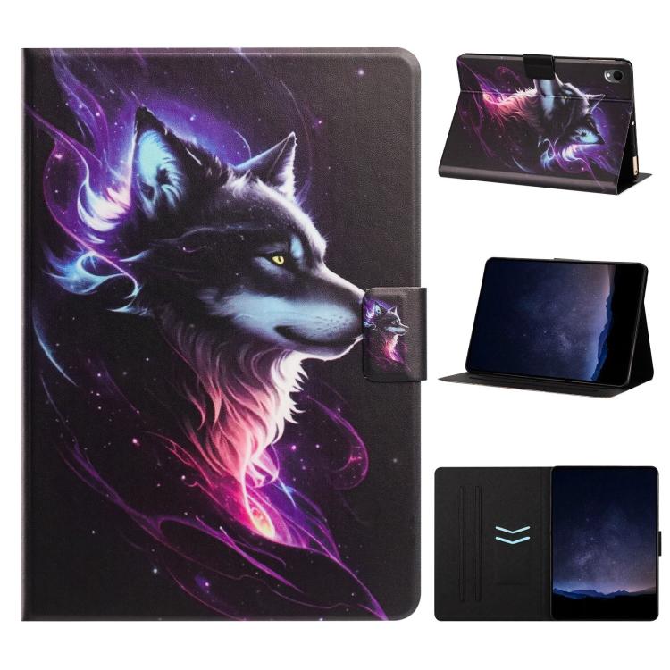For Samsung Galaxy Tab S11 Litchi Texture Voltage Painted Vegan Leather Smart Tablet Case(Purple Wolf)