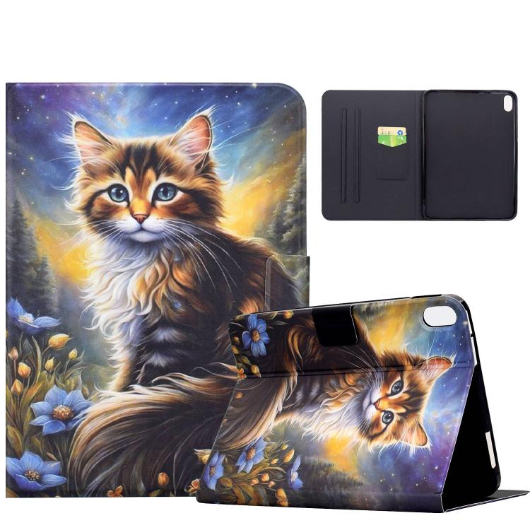 For iPad mini 8 2026 Voltage Sewing Thread Painted Vegan Leather Smart Tablet Case(Starry Night Cat)