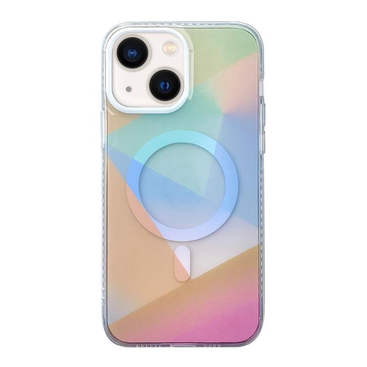 

For iPhone 13 Geometric Gradient Magnetic Phone Case(Yellow Blue)