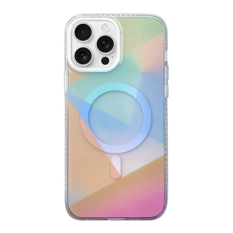For iPhone 16 Pro Geometric Gradient Magnetic Phone Case(Yellow Blue)