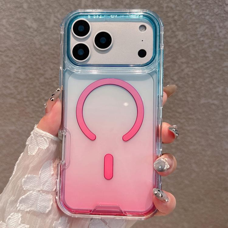 

For iPhone 17 Pro Max Detachable Gradient Transparent Magnetic Phone Case(Blue Pink)