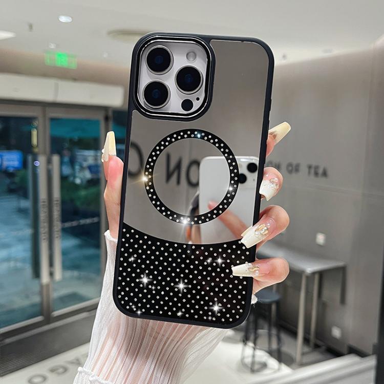 

For iPhone 12 Pro Max Crystal Mirror Surface Rhinestone Magnetic Phone Case(Black)
