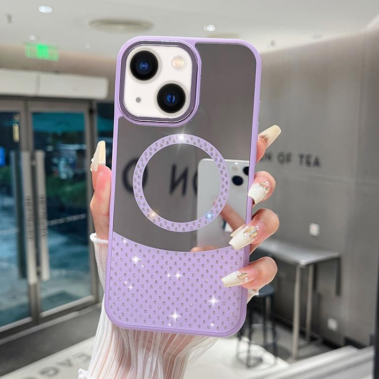 

For iPhone 13 Crystal Mirror Surface Rhinestone Magnetic Phone Case(Purple)