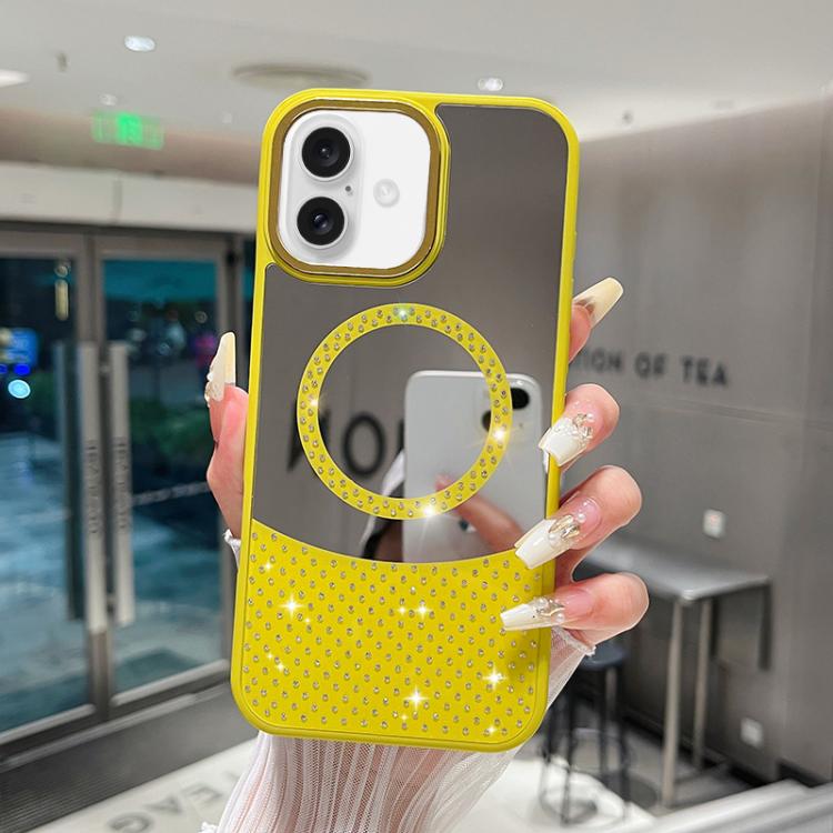 

For iPhone 16 Plus Crystal Mirror Surface Rhinestone Magnetic Phone Case(Yellow)