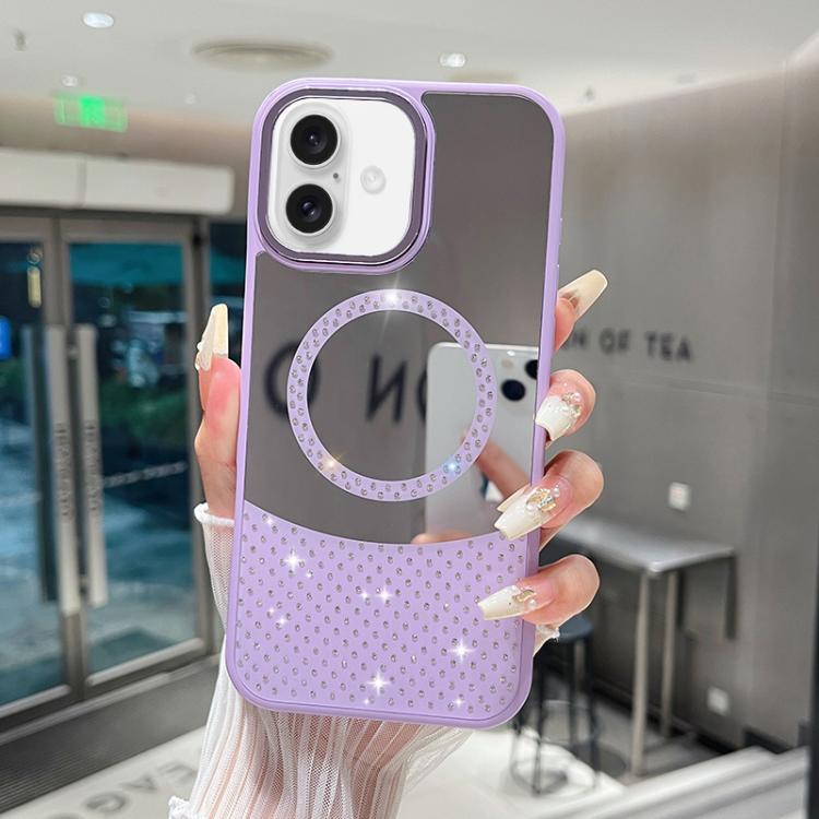 For iPhone 17 Crystal Mirror Surface Rhinestone Magnetic Phone Case(Purple)