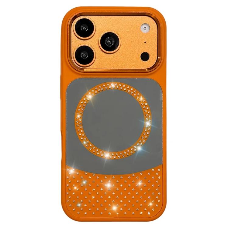 

For iPhone 17 Pro Max Crystal Mirror Surface Rhinestone Magnetic Phone Case(Orange)