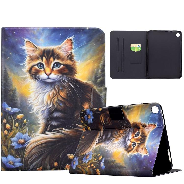 For Samsung Galaxy Tab A11+ / A9+ Voltage Sewing Thread Painted Vegan Leather Smart Tablet Case(Starry Night Cat)