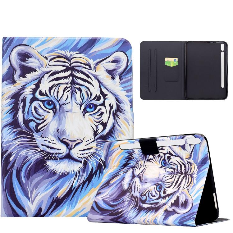

For Samsung Galaxy Tab S10+ / S9 FE+ Voltage Sewing Thread Painted Vegan Leather Smart Tablet Case(Blue-striped Tiger)