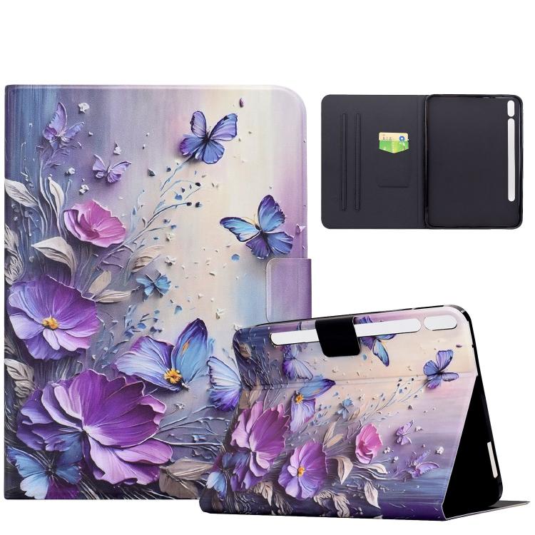 For Samsung Galaxy Tab S10 FE+ Voltage Sewing Thread Painted Vegan Leather Smart Tablet Case(Purple Butterflies)
