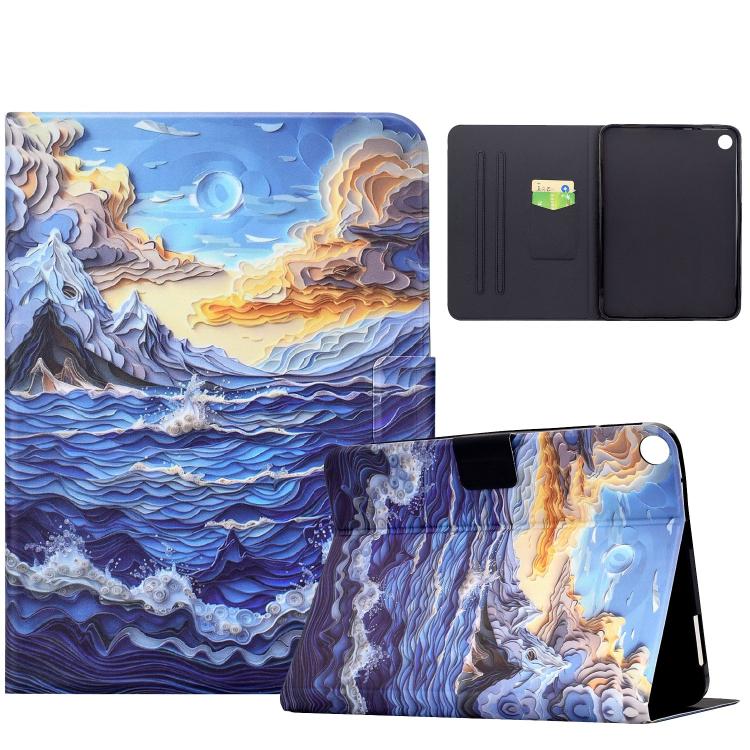 

For Samsung Galaxy Tab A8 / X200 Voltage Sewing Thread Painted Vegan Leather Smart Tablet Case(Mountain Sea Waves)