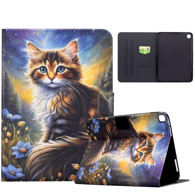 For Samsung Galaxy Tab S6 Lite 2024 / 2022 Voltage Sewing Thread Painted Vegan Leather Smart Tablet Case(Starry Night Cat)