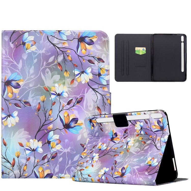 For Samsung Galaxy Tab S10 FE / S9 / S9 FE Voltage Sewing Thread Painted Vegan Leather Smart Tablet Case(Magnolia)