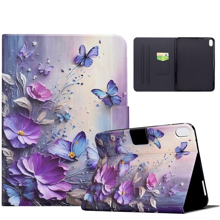For Samsung Galaxy Tab S11 Voltage Sewing Thread Painted Vegan Leather Smart Tablet Case(Purple Butterflies)