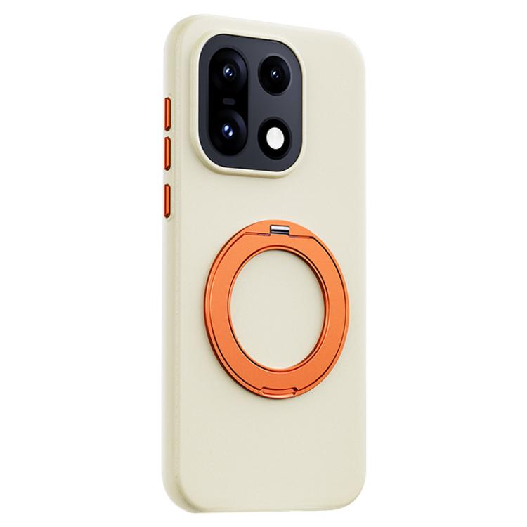 

For OnePlus 15 Boundless Series Rock Sand Magnetic Phone Case with 360 Degree Rotating Alloy Stand(Beige)