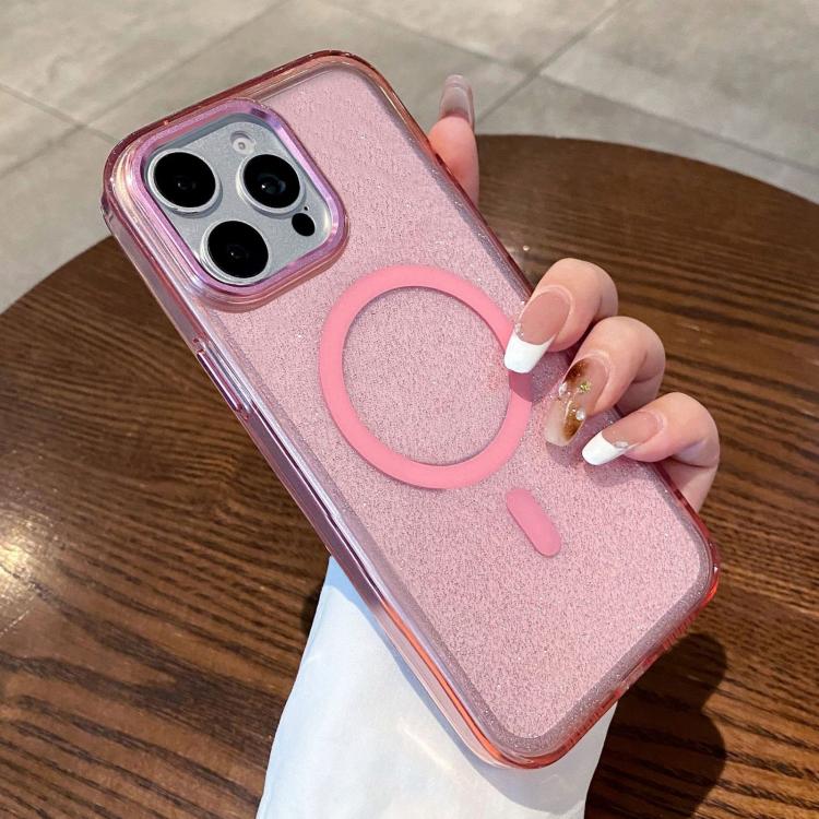 For iPhone 12 / 12 Pro Clear Glitter Magnetic Shockproof Phone Case(Pink)