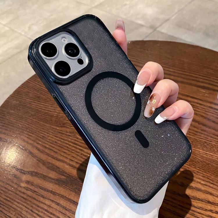 For iPhone 13 Pro Max Clear Glitter Magnetic Shockproof Phone Case(Black)