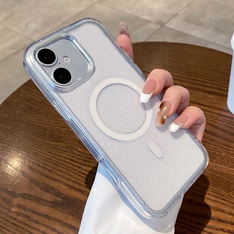 For iPhone 16 Plus Clear Glitter Magnetic Shockproof Phone Case(White)